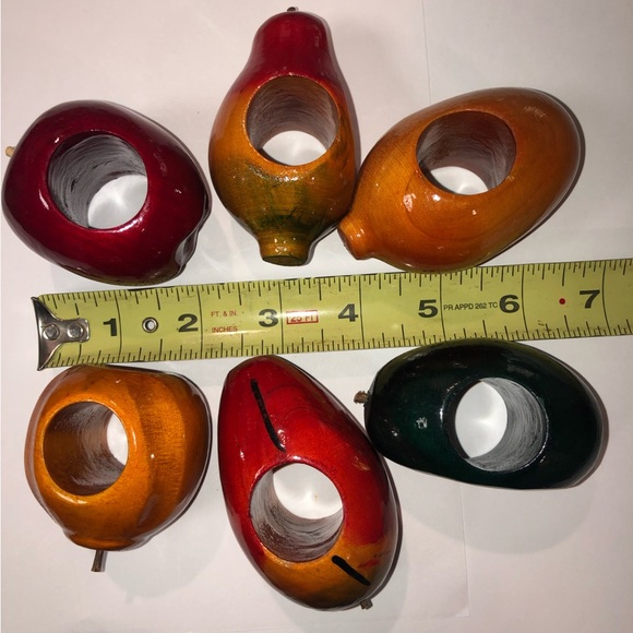 Set of 6 Wood Assorted Fruit Napkins Rings - Picture 8 of 9